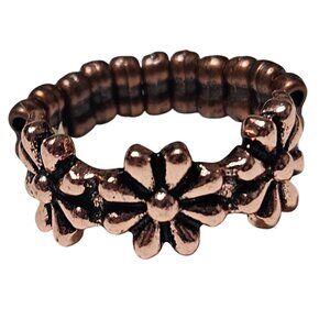 Retro Copper Flower Elastic Stretch Ring Boho 60s 70s Fashion Jewelry Women